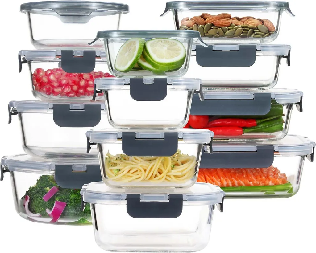 PIE LOCK Frischhaltedosen Set 24 Teilig - Frischhalte Dosen Glasdose Eckig Vorratsdosen - In Transparent Mit Grau Mikrowellengeeignete Frischhaltedose Essensbox Für Lebensmittel BPA-Frei 7 PIE LOCK Frischhaltedosen Set 24 Teilig - Frischhalte Dosen Glasdose Eckig Vorratsdosen - In Transparent Mit Grau Mikrowellengeeignete Frischhaltedose Essensbox Für Lebensmittel BPA-Frei – Bild 5