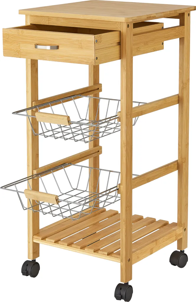 Bambus Küchenwagen Stenungsund 76 X 36 X 36 Cm Servierwagen Mit Schublade Und Ablage Allzweckregal Rollwagen Mit Metallkörben Küchenregal 6 Bambus Küchenwagen Stenungsund 76 X 36 X 36 Cm Servierwagen Mit Schublade Und Ablage Allzweckregal Rollwagen Mit Metallkörben Küchenregal – Bild 4