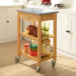 SoBuy FKW28-HG Servierwagen Mit Schublade Und 2 Ablagen Küchenwagen Küchenregal Aus Bambus Mit Granitarbeitsplatte BHT Ca.: 58x85x40cm -Mepalhom Geschaft 6bad8451a0d6be072b84187ce8ed0e3d