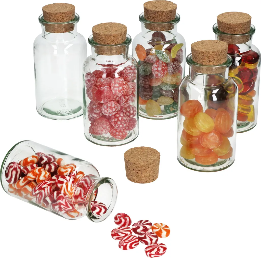 6tlg. Bonbongläserset Korkverschluss 300 Ml Bonboniere Vorratsdose Gewürzglas 3 6tlg. Bonbongläserset Korkverschluss 300 Ml Bonboniere Vorratsdose Gewürzglas