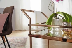 WOHNLING Design Servierwagen Dunkles Gold 2 Ebenen Mit Bremsen | Beistelltisch Auf Rollen | Speisewagen Mit Glasplatte | Küchenwagen | Teewagen -Mepalhom Geschaft 74785294259905bb280f693d8c8e3772