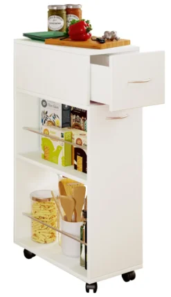 VCM Küchenwagen Servierwagen Rollwagen Nischenschrank Rollbar Rollen Tusal Schublade Weiß