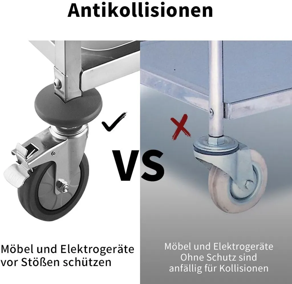 BPT Servierwagen Edelstahl Küchenwagen Auf Rollen Mit Runder Griff,rollwagen Für Restaurants Mit 4-Bremsräder 4 BPT Servierwagen Edelstahl Küchenwagen Auf Rollen Mit Runder Griff,rollwagen Für Restaurants Mit 4-Bremsräder – Bild 2