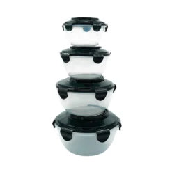 PLENTYFY Vorratsdosen 8 Teilig - Vorratsdosen Set Rund Mit Deckel Vorratsbehälter - Schwarz Luftdicht & Auslaufsicher Vorratsgläser Set Salatschüssel Mit Tragegriff -Mepalhom Geschaft 75d8e9cc5058bcb6ce62ce1a05bfe350