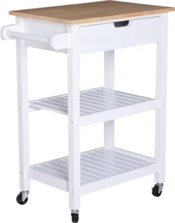 HOMCOM Servierwagen, Küchenwagen Mit Handtuchhalter, Küchentrolley, Beistellwagen Mit Schublade, Weiß, 64 X 39 X 84,5 Cm