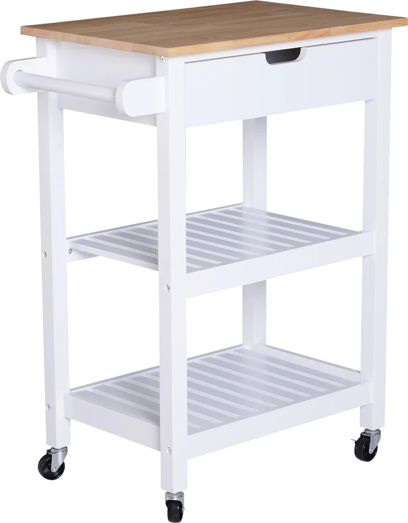 HOMCOM Servierwagen, Küchenwagen Mit Handtuchhalter, Küchentrolley, Beistellwagen Mit Schublade, Weiß, 64 X 39 X 84,5 Cm 3 HOMCOM Servierwagen, Küchenwagen Mit Handtuchhalter, Küchentrolley, Beistellwagen Mit Schublade, Weiß, 64 X 39 X 84,5 Cm