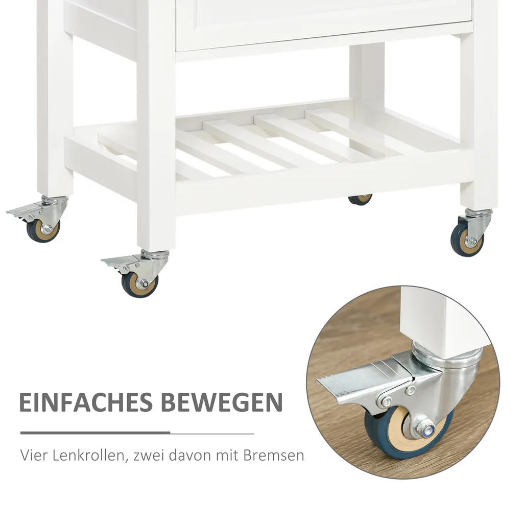 HOMCOM Küchenwagen Küchenrollwagen Servierwagen Mit Einer Schublade Geschlossenen Schrank Regalboden Und Handtuchhalter 4 Lenkrollen MDF Gummiholz Weiß+Eiche 63,5 X 40 X 90 Cm 7 HOMCOM Küchenwagen Küchenrollwagen Servierwagen Mit Einer Schublade Geschlossenen Schrank Regalboden Und Handtuchhalter 4 Lenkrollen MDF Gummiholz Weiß+Eiche 63,5 X 40 X 90 Cm – Bild 5
