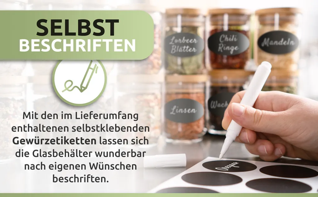 PORADA 12 Stapelbare Gewürzgläser Set 150ml Glasbehälter Mit Deckel Aufbewahrung Küche Gewürzdosen Vorratsdosen Glas Mit Deckel Aufbewahrungsgläser Küchenorganisation Aufbewahrung… 11 PORADA 12 Stapelbare Gewürzgläser Set 150ml Glasbehälter Mit Deckel Aufbewahrung Küche Gewürzdosen Vorratsdosen Glas Mit Deckel Aufbewahrungsgläser Küchenorganisation Aufbewahrung… – Bild 9