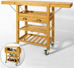 SoBuy FKW25-N Servierwagen Aus Hochwertigem Bambus Küchenwagen Küchenregal Rollwagen BHT Ca: 65 (95/125) X92x40cm -Mepalhom Geschaft 78b540b068268f8c9bd9494fcd29ed04