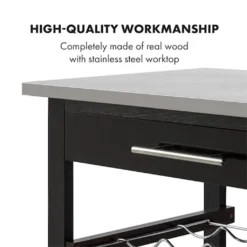 Klarstein Vermont - Küchenwagen, Servierwagen, Küchenrollwagen, 4 Etagen, DREI Ablagen, Herausnehmbare Schublade, Flaschenablage, Edelstahl-Arbeitsplatte, Echtholz, Rollen, Dunkelbraun -Mepalhom Geschaft 78c32a584ad3433c909388af3c0a469b