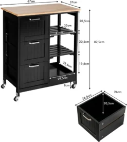 COSTWAY Küchenwagen Mit Tablett, Regalen Und 3 Großen Schubladen, Küchenschrank Rollbar, Kücheninsel Aus Kautschukholz, Servierwagen 67 X 37 X 82,5 Cm (Schwarz) 15 COSTWAY Küchenwagen Mit Tablett, Regalen Und 3 Großen Schubladen, Küchenschrank Rollbar, Kücheninsel Aus Kautschukholz, Servierwagen 67 X 37 X 82,5 Cm (Schwarz) -Mepalhom Geschaft 83186f2829d15ab944e95c700081d4b1