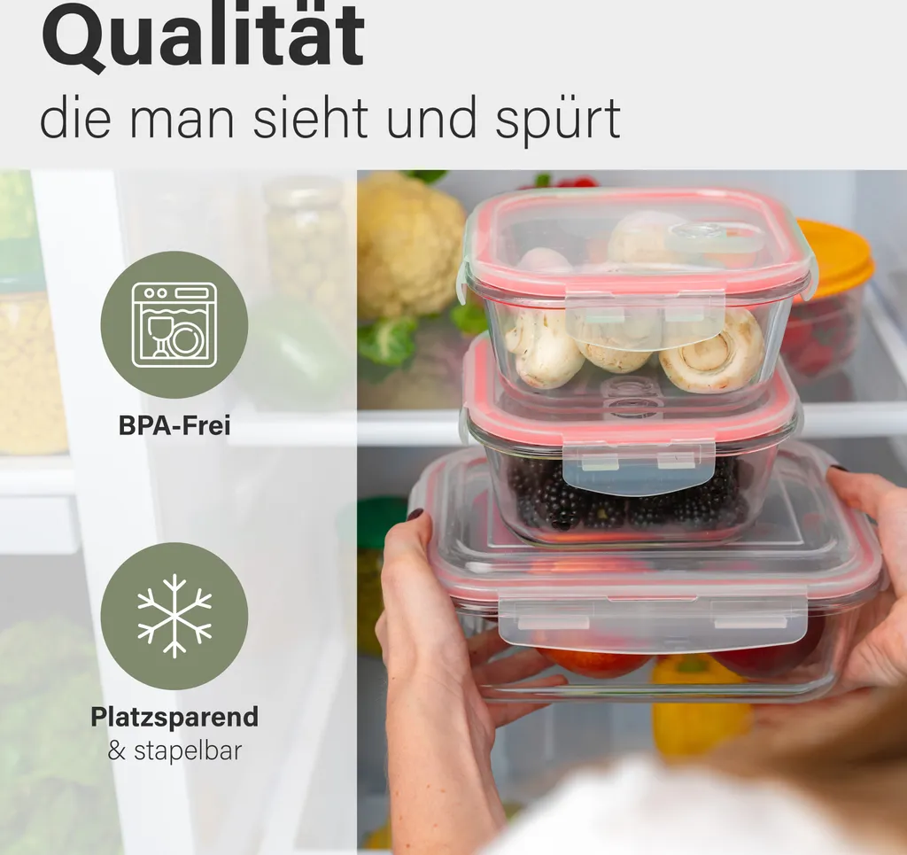 Classbach® Glas-Frischhaltedosen Mit Deckel, 9er-Vorratsdosen-Set/Vorratsgläser, Geeignet Für Mikrowelle, Spülmaschine Und Gefrierfach, Meal Prep Boxen Aus Glas, Perfekte Aufbewahrungsbox Küche 10 Classbach® Glas-Frischhaltedosen Mit Deckel, 9er-Vorratsdosen-Set/Vorratsgläser, Geeignet Für Mikrowelle, Spülmaschine Und Gefrierfach, Meal Prep Boxen Aus Glas, Perfekte Aufbewahrungsbox Küche – Bild 8