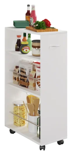 VCM Holz Küchenwagen Servierwagen Rollwagen Nischenschrank Rollbar Rollen Tusal Weiß