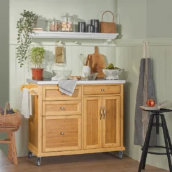 SoBuy FKW70-N Küchenwagen Servierwagen Kücheninsel Küchenschrank Aus Bambus Mit Edelstahlarbeitsplatte BHT Ca.: 115x92x46cm -Mepalhom Geschaft 8aa3da607bf3245ae65cb3a3f205ba3a