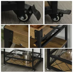 HOMCOM Rollwagen Servierwagen Auf Rollen, Küchenwagen Mit Weinregal Und Glashalter, Mit Bremsen, Metall, 77 X 44,5 X 91 Cm -Mepalhom Geschaft 8b43c9e5f0dd25dfe119ce8be6b38b88