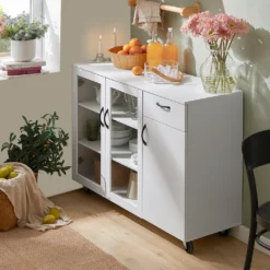 SoBuy FSB57-W Sideboard Auf Rollen Küchenwagen Küchenschrank Rollwagen Aufbewahrungsschrank Küchekommode Küchentrolley Weiß BHT Ca.: 116x86x40cm -Mepalhom Geschaft 8c3fbace4209fc658ab33430b1d46f6c