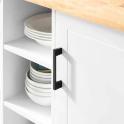 SoBuy FKW105-WN Design Küchenwagen Mit Arbeitsplatte Kücheninsel Küchenschrank Rollwagen Mikrowellenschrank Weiß-Natur BHT Ca.: 127x94x51cm -Mepalhom Geschaft 8dc30167280f5817e6ecde1ec8cf2bba