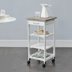 Servierwagen 76 X 37 X 37 Cm Barwagen 3 Ablage 1 Schublade Beistellwagen Allzweckwagen Rollwagen MDF Holzfarben-Weiß [en.casa] -Mepalhom Geschaft 8e8c1474a2255147f001b8958d553b63