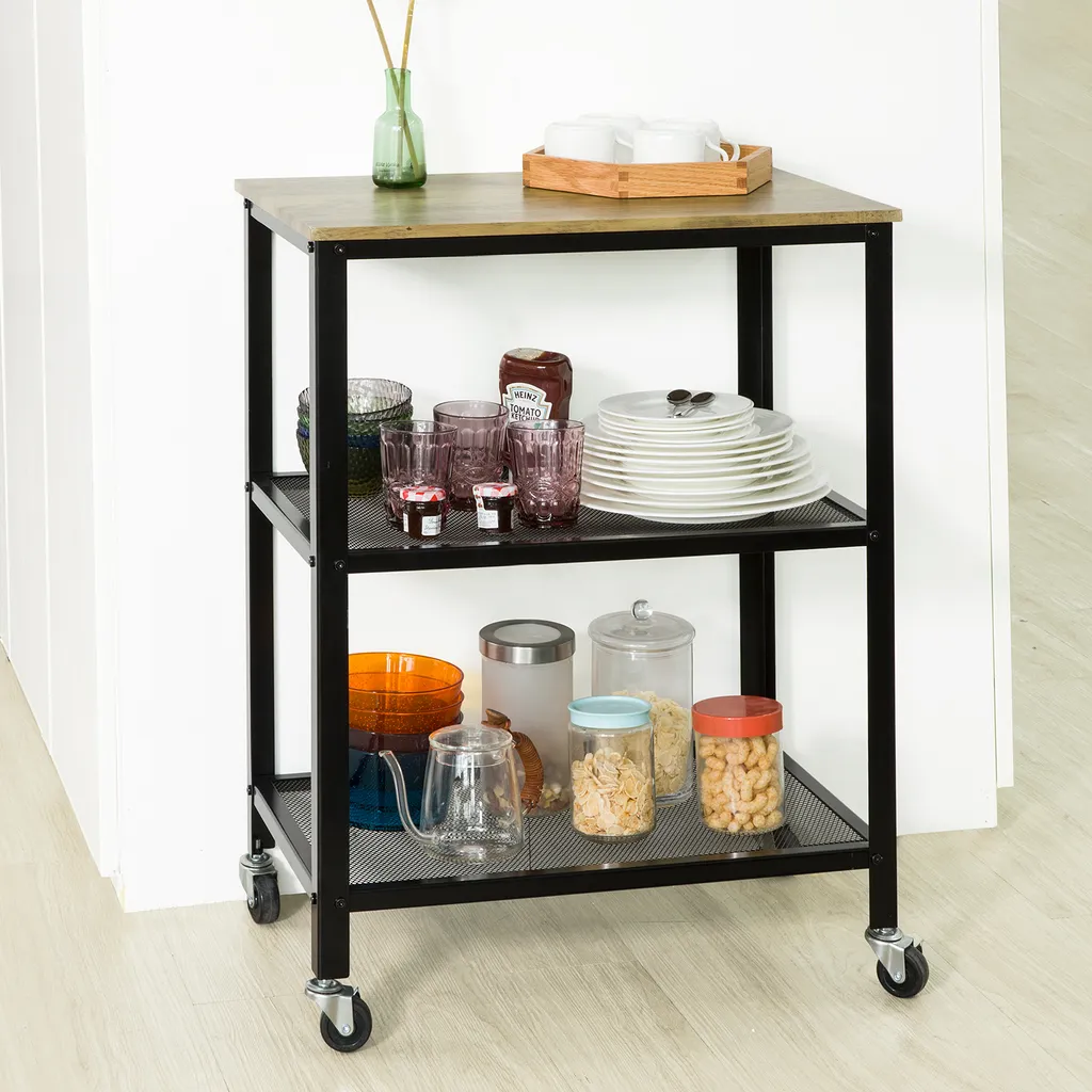 SoBuy SVW04-N Servierwagen Mit 3 Ablagen Beistellwagen Rollwagen Küchenwagen Küchenregal Industrie-Design BHT Ca.: 60x78x40cm 4 SoBuy SVW04-N Servierwagen Mit 3 Ablagen Beistellwagen Rollwagen Küchenwagen Küchenregal Industrie-Design BHT Ca.: 60x78x40cm – Bild 2