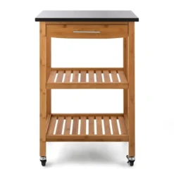 Klarstein Tennessee Servierwagen - Küchenwagen , Rollwagen , 3 Etagen , 2 Ablageflächen , Herausnehmbare Schublade , Schwarze Granitarbeitsfläche , Sichere Feststellbremsen , Bambusholz , Braun -Mepalhom Geschaft 91a5cabc0ce65676b9317f9773c755f4