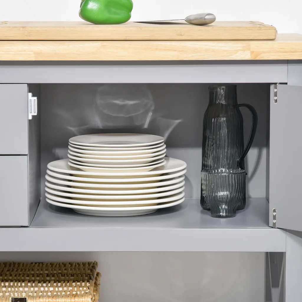 HOMCOM Küchenwagen Rollbar Servierwagen Standregal Küchentrolley Schrank Mit Schublade Bodenregal Handtuchhalter Für Küche Esszimmer Gummiholz MDF Grau+Natur 108 X 45 X 89 Cm 8 HOMCOM Küchenwagen Rollbar Servierwagen Standregal Küchentrolley Schrank Mit Schublade Bodenregal Handtuchhalter Für Küche Esszimmer Gummiholz MDF Grau+Natur 108 X 45 X 89 Cm – Bild 6