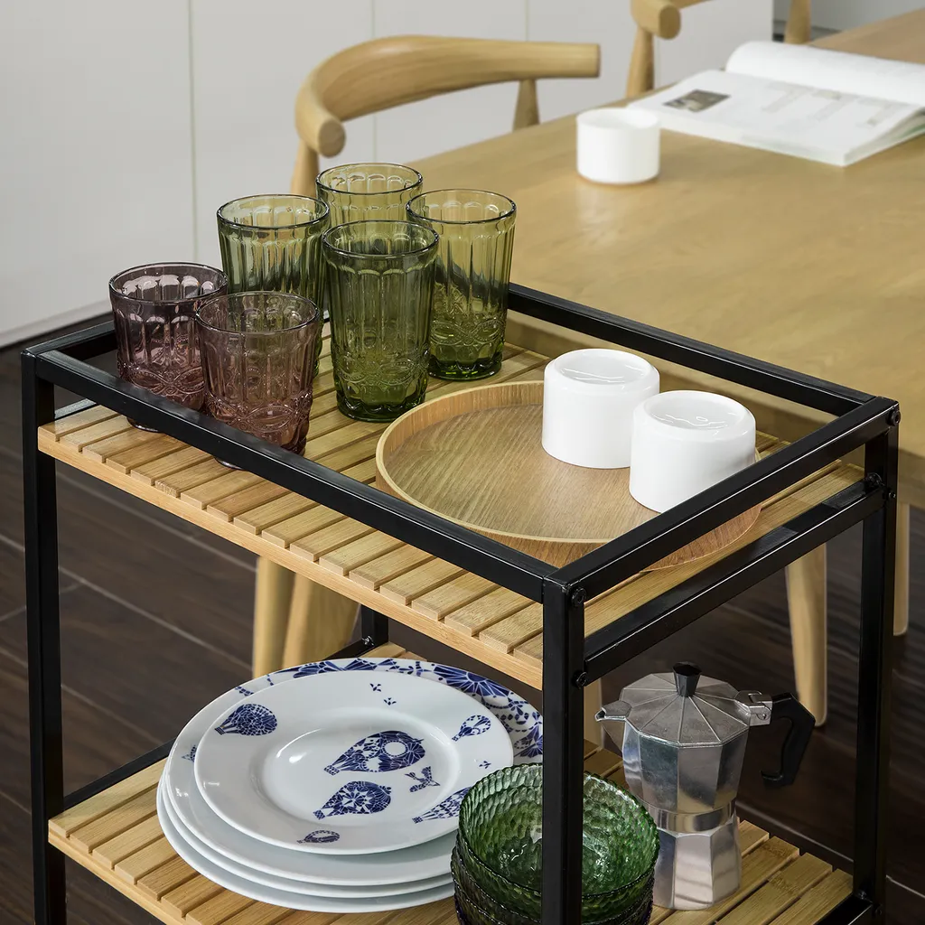 SoBuy Küchenwagen Servierwagen Rollwagen, Aus Metall Und Bambus FKW65-N 6 SoBuy Küchenwagen Servierwagen Rollwagen, Aus Metall Und Bambus FKW65-N – Bild 4