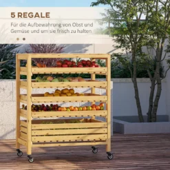 Outsunny Obsthalter Mit Rädern, Gemüseregal Mit 5 Regalen, Obstkorbständer, Aufbewahrungswagen, Für Gemüse, Obst, Bis 20 Kg Belastbar, Aus Tannenholz, Natur 12 Outsunny Obsthalter Mit Rädern, Gemüseregal Mit 5 Regalen, Obstkorbständer, Aufbewahrungswagen, Für Gemüse, Obst, Bis 20 Kg Belastbar, Aus Tannenholz, Natur -Mepalhom Geschaft 9675e6a6981c1908f0488df2c4cdc77c