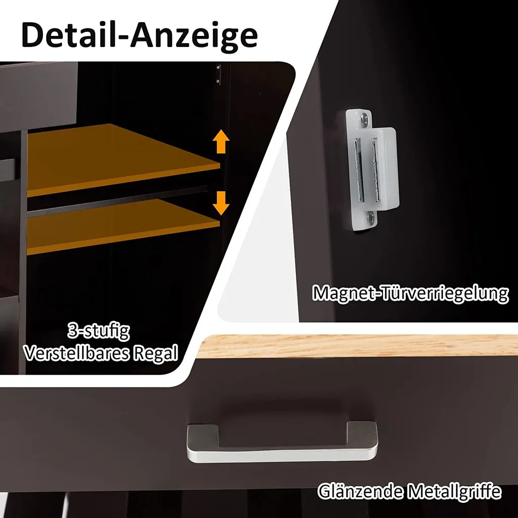 COSTWAY Küchenwagen Auf Rollen, Kücheninsel Mit Schublade, Weinregal, Offene Regale & Handtuchhalter, Platzsparender Servierwagen, Für Küche, Esszimmer, Bar, Braun 7 COSTWAY Küchenwagen Auf Rollen, Kücheninsel Mit Schublade, Weinregal, Offene Regale & Handtuchhalter, Platzsparender Servierwagen, Für Küche, Esszimmer, Bar, Braun – Bild 5