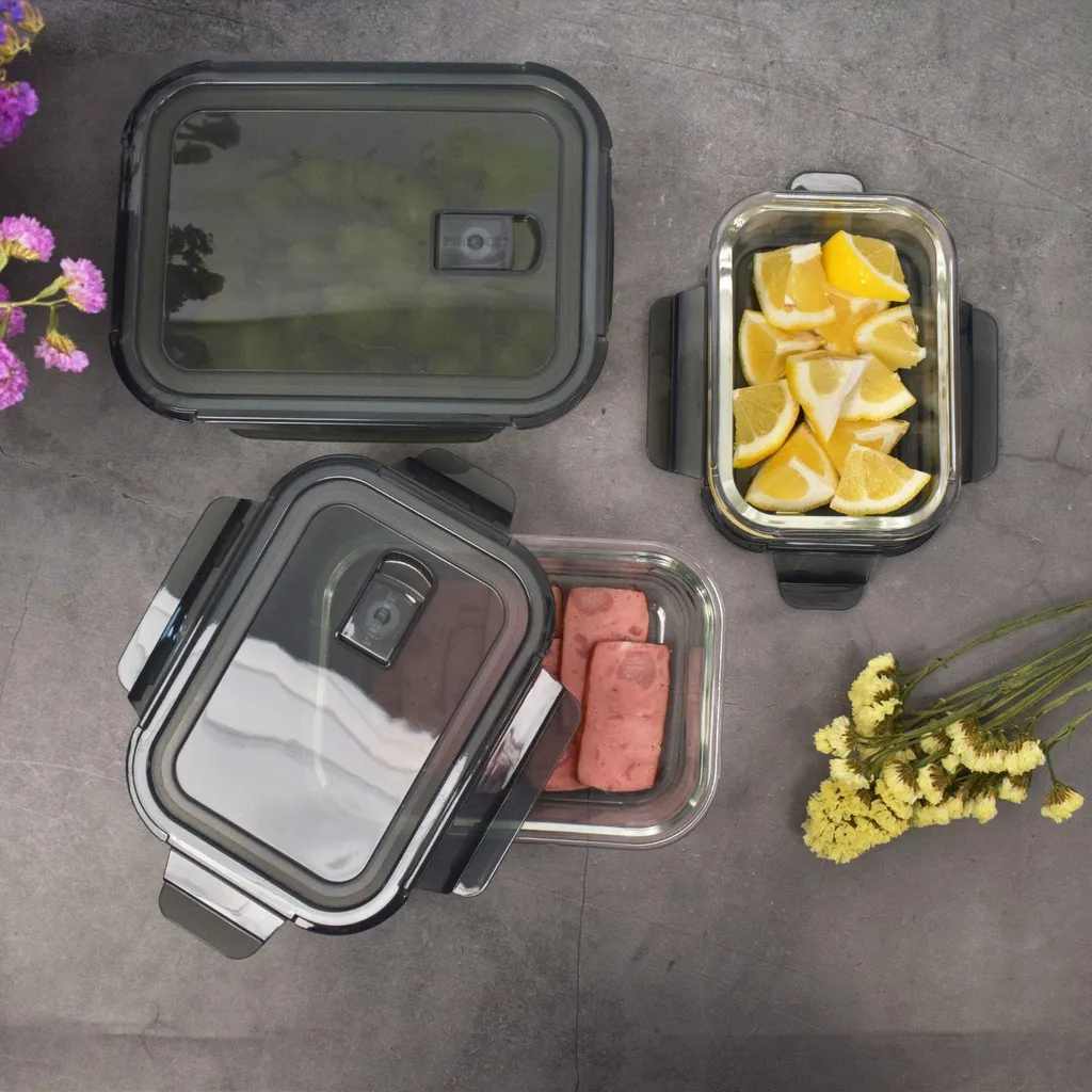 PIE LOCK Vorratsdosen 6 Teilig Eckig - Vorratsdosen Set Mikrowellengeeignete Essensbox Vorratsbehälter - Grau Glasdose Lunchbox Vorratsgläser Set 5 PIE LOCK Vorratsdosen 6 Teilig Eckig - Vorratsdosen Set Mikrowellengeeignete Essensbox Vorratsbehälter - Grau Glasdose Lunchbox Vorratsgläser Set – Bild 3