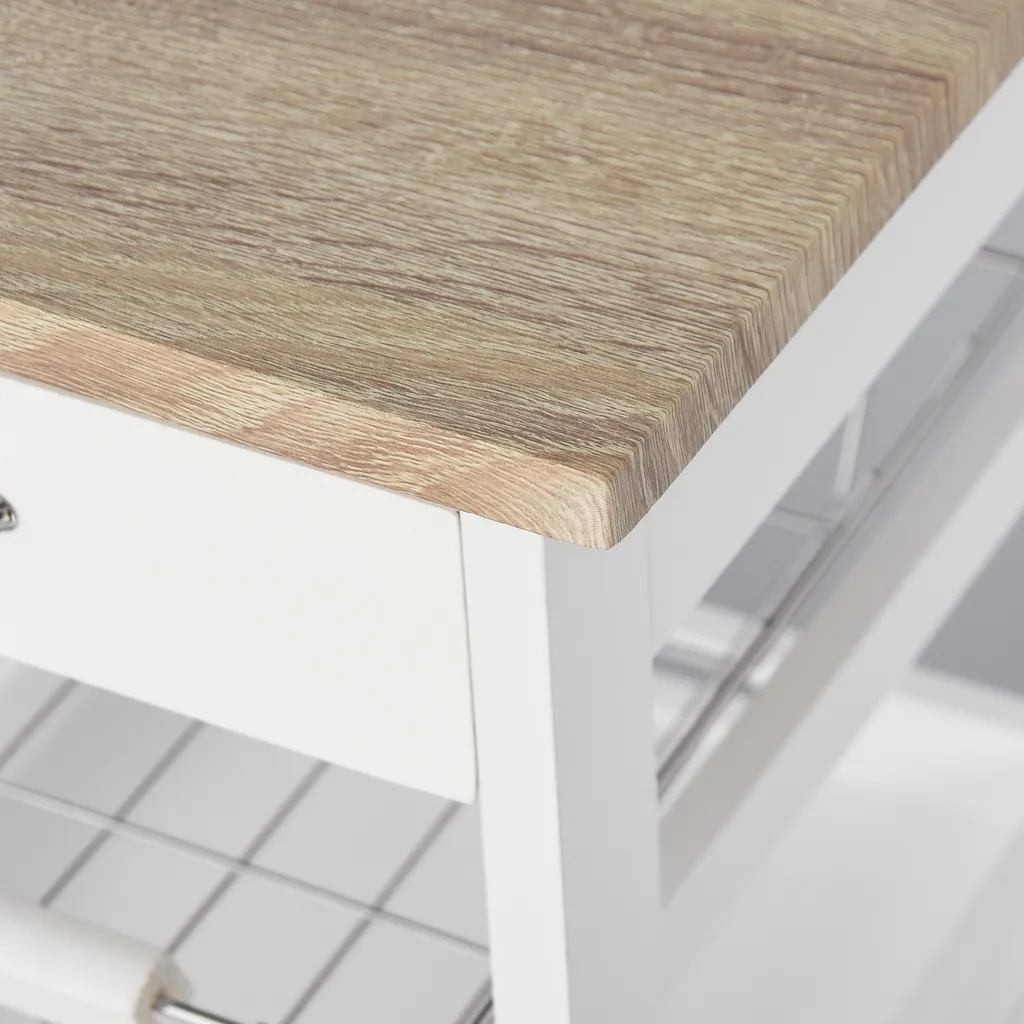 HOMCOM Küchenwagen, Servierwagen Mit Schublade Und Abnehmbarem Tablett Küchenrollwagen, Rollwagen Mit Arbeitsplatte, Kieferholz, Weiß, 37 X 37 X 82 Cm 11 HOMCOM Küchenwagen, Servierwagen Mit Schublade Und Abnehmbarem Tablett Küchenrollwagen, Rollwagen Mit Arbeitsplatte, Kieferholz, Weiß, 37 X 37 X 82 Cm – Bild 9