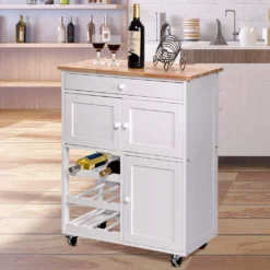 COSTWAY Servierwagen Küchenschrank Küchenwagen Küchentrolley Beistellwagen Küchenregal Rollwagen Weinregal Weinschrank Holz Weiss
