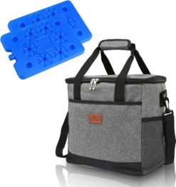 Lospitch 25L Kühltasche Faltbar Kühlkorb Kühlbox Isoliertasche Thermotasche Picknicktasche Für Lebensmitteltransport, Grau