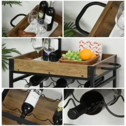 HOMCOM Rollwagen Servierwagen Auf Rollen, Küchenwagen Mit Weinregal Und Glashalter, Mit Bremsen, Metall, 77 X 44,5 X 91 Cm -Mepalhom Geschaft a4039e503a68c7991b66ffc6b262d172