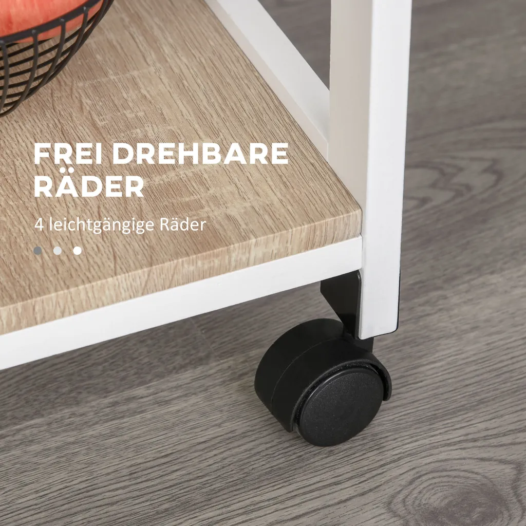 HOMCOM Küchenwagen, Servierwagen Mit Schublade Und Abnehmbarem Tablett Küchenrollwagen, Rollwagen Mit Arbeitsplatte, Kieferholz, Weiß, 37 X 37 X 82 Cm 9 HOMCOM Küchenwagen, Servierwagen Mit Schublade Und Abnehmbarem Tablett Küchenrollwagen, Rollwagen Mit Arbeitsplatte, Kieferholz, Weiß, 37 X 37 X 82 Cm – Bild 7