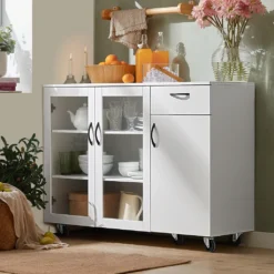 SoBuy FSB57-W Sideboard Auf Rollen Küchenwagen Küchenschrank Rollwagen Aufbewahrungsschrank Küchekommode Küchentrolley Weiß BHT Ca.: 116x86x40cm -Mepalhom Geschaft a686139bec0e921ee79897955eea0efc