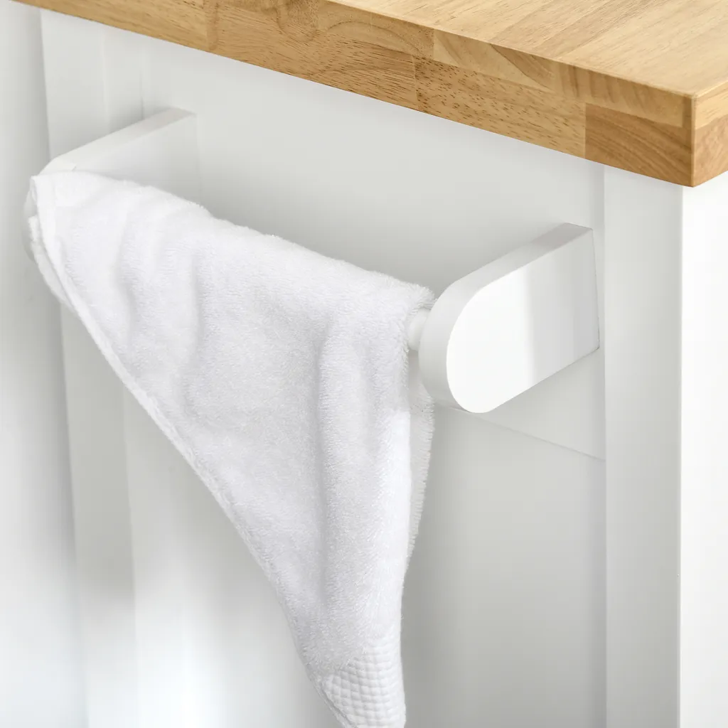 HOMCOM Küchenwagen Küchenrollwagen Servierwagen Mit Einer Schublade Geschlossenen Schrank Regalboden Und Handtuchhalter 4 Lenkrollen MDF Gummiholz Weiß+Eiche 63,5 X 40 X 90 Cm 10 HOMCOM Küchenwagen Küchenrollwagen Servierwagen Mit Einer Schublade Geschlossenen Schrank Regalboden Und Handtuchhalter 4 Lenkrollen MDF Gummiholz Weiß+Eiche 63,5 X 40 X 90 Cm – Bild 8