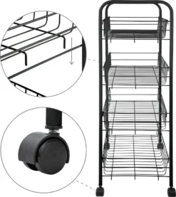 ONVAYA® Beistellwagen Susi Mit 4 Körben | Schwarz | 39x26x76 Cm | Rollwagen | Küchenwagen | Wagen | Metall | Regal | Bad | Servierwagen | Haushaltswagen | Allzweckwagen | Küchentrolley -Mepalhom Geschaft a9577ff1073df9d6f6431385c2feba17