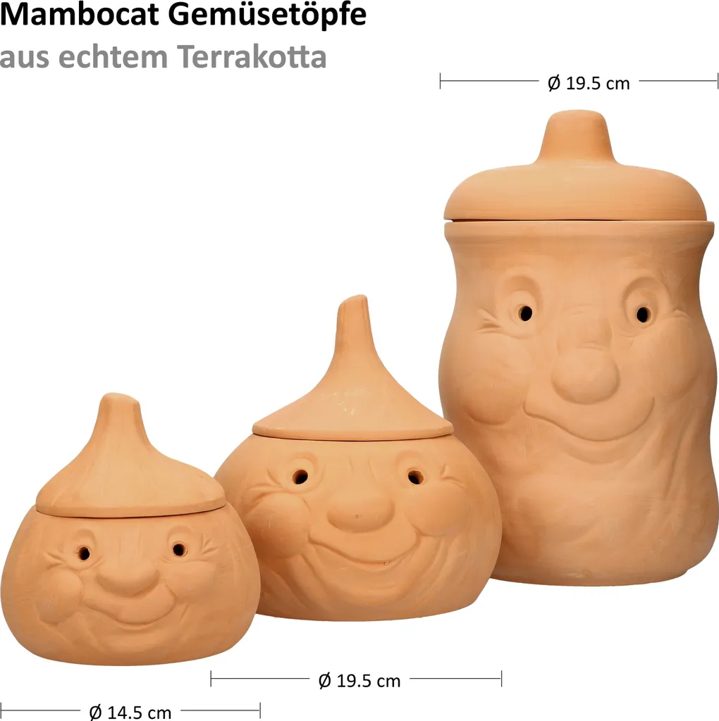 Mambocat 3tlg. Terrakotta-Töpfe Set Knoblauchtopf + Zwiebeltopf + Kartoffeltopf Vorrats-Dosen 8 Mambocat 3tlg. Terrakotta-Töpfe Set Knoblauchtopf + Zwiebeltopf + Kartoffeltopf Vorrats-Dosen – Bild 6