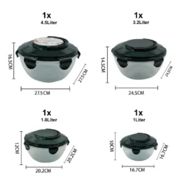 PLENTYFY Vorratsdosen 8 Teilig - Vorratsdosen Set Rund Mit Deckel Vorratsbehälter - Schwarz Luftdicht & Auslaufsicher Vorratsgläser Set Salatschüssel Mit Tragegriff -Mepalhom Geschaft af27bd7e2b5c4e7745c35497e25b2754