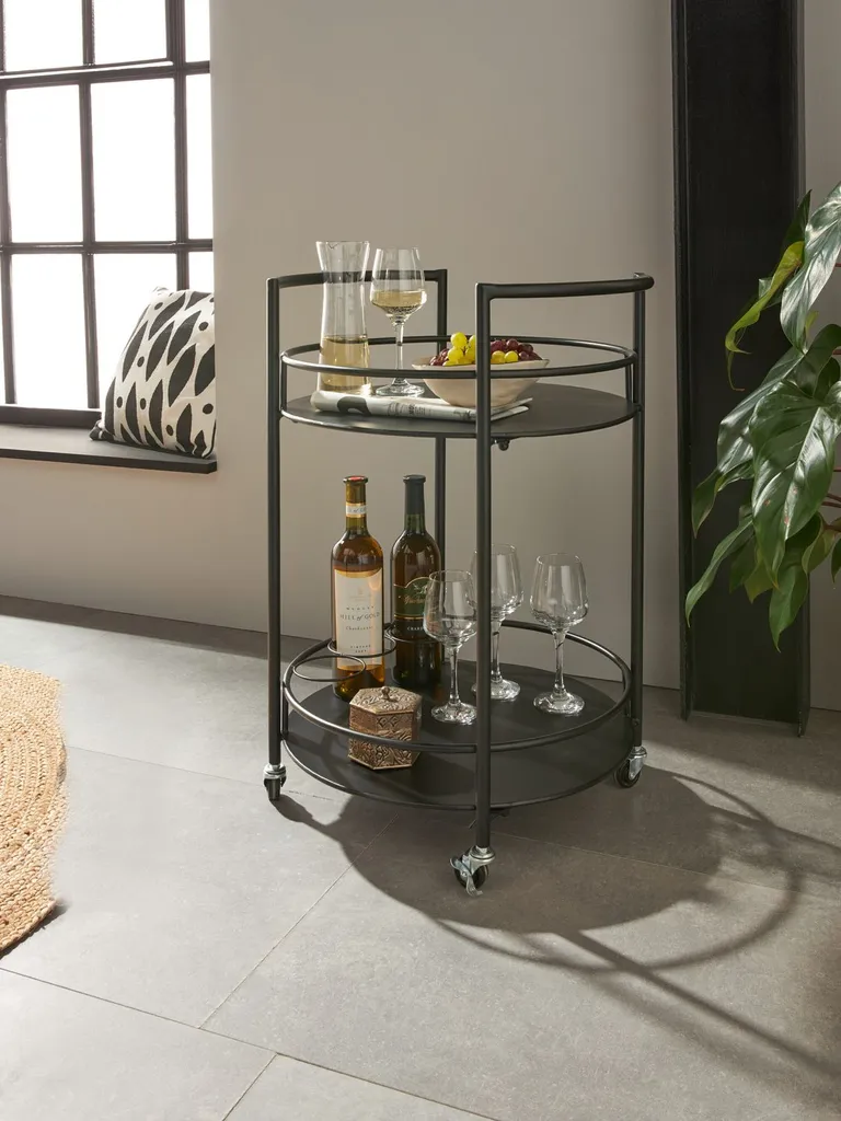 Servierwagen 'Bar', Deko Artikel, Runde Form, Wohnen, Ablagefläche, Lackiert 4 Servierwagen 'Bar', Deko Artikel, Runde Form, Wohnen, Ablagefläche, Lackiert – Bild 2