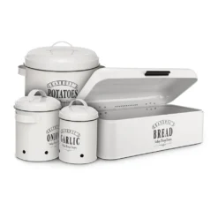 Klarstein Granrosi Georgia Vorratsbehälter Vorratstopf 3er-Set , Knoblauchtopf, Zwiebeltopf, Kartoffeltopf , Emaille-Stahlblech , Rostfrei , Lüftungsöffnungen , Vintage-Design , Creme -Mepalhom Geschaft b6a3d3cf231abb0442f5f743eb26b1e9