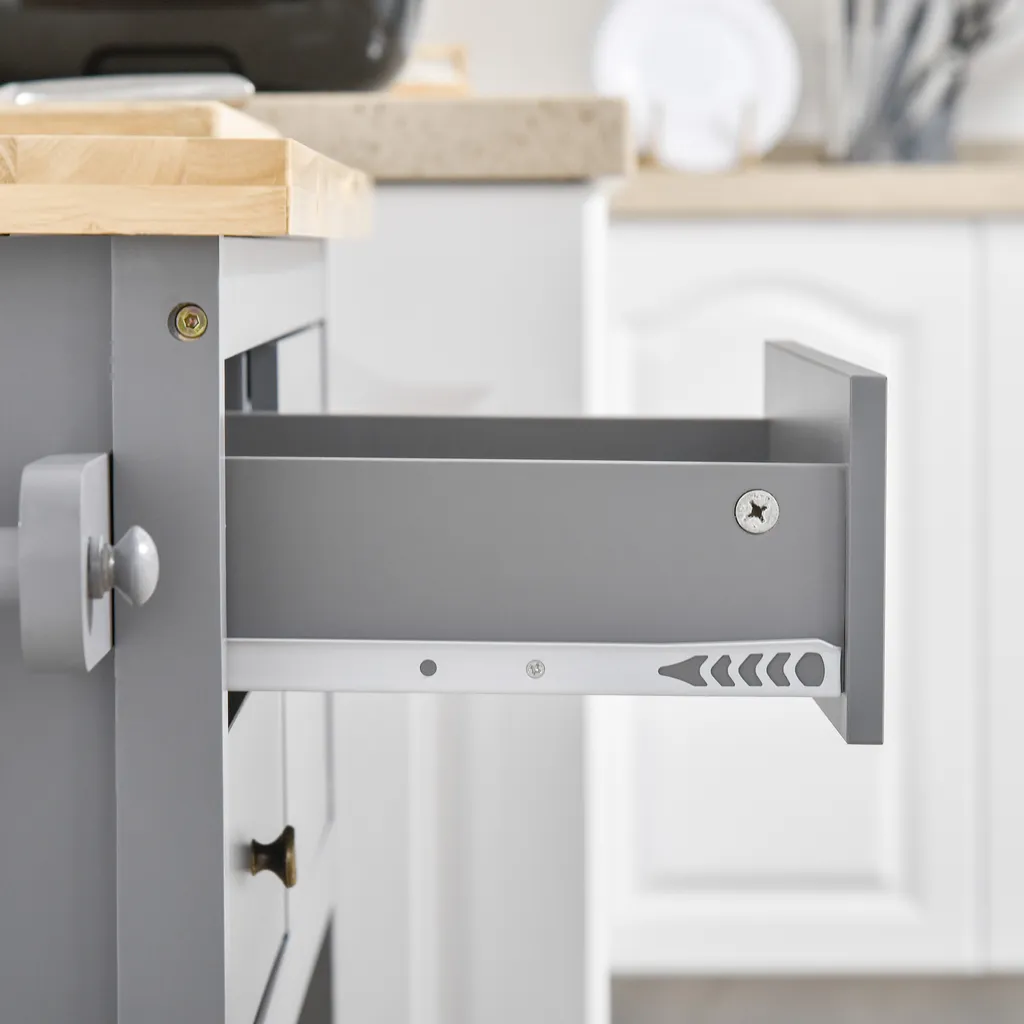 HOMCOM Küchenwagen Rollbar Servierwagen Standregal Küchentrolley Schrank Mit Schublade Bodenregal Handtuchhalter Für Küche Esszimmer Gummiholz MDF Grau+Natur 108 X 45 X 89 Cm 10 HOMCOM Küchenwagen Rollbar Servierwagen Standregal Küchentrolley Schrank Mit Schublade Bodenregal Handtuchhalter Für Küche Esszimmer Gummiholz MDF Grau+Natur 108 X 45 X 89 Cm – Bild 8