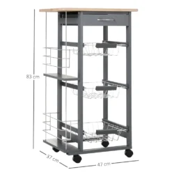 HOMCOM Küchenwagen Auf Rädern, Rollwagen Mit 2 Regalen, Servierwagen, Bastelwagen Mit Arbeitsplatte Und Gewürzregal, Rollregal Für Küche, Esszimmer, Kiefernholz, Grau, 47 X 37 X 83 Cm -Mepalhom Geschaft bfd9870aa5f30986e68f19eb735c3096