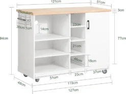 SoBuy FKW105-WN Design Küchenwagen Mit Arbeitsplatte Kücheninsel Küchenschrank Rollwagen Mikrowellenschrank Weiß-Natur BHT Ca.: 127x94x51cm -Mepalhom Geschaft c27d32fe7160c81263be7b6cade17e97