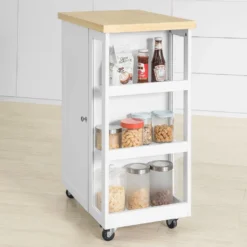SoBuy FKW75-WN Küchenwagen Servierwagen Beistellwagen Rollwagen Mit 1 Tür Und 3 Regalböden Weiß-Natur BHT Ca.: 60x90x40cm -Mepalhom Geschaft c50ca3e83cae463f697ea727838a865e