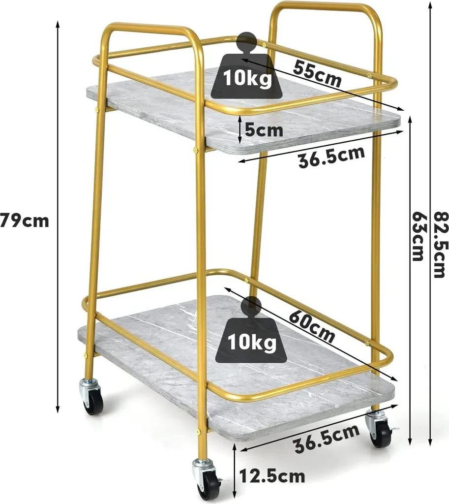 COSTWAY Küchenwagen Mit Universalrädern, Barwagen Rollwagen 2 Ablagen, Mobiler Servierwagen, Haushaltswagen Mit Stahlrahmen, Mehrzweckwagen Für Haus, Restaurant, Allzweckwagen Badwagen, Grau+Golden 8 COSTWAY Küchenwagen Mit Universalrädern, Barwagen Rollwagen 2 Ablagen, Mobiler Servierwagen, Haushaltswagen Mit Stahlrahmen, Mehrzweckwagen Für Haus, Restaurant, Allzweckwagen Badwagen, Grau+Golden – Bild 6