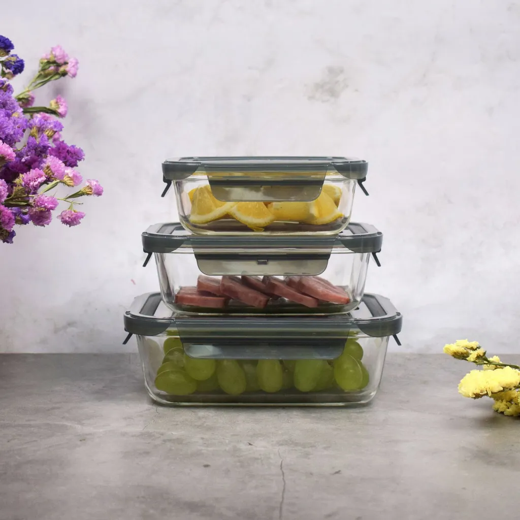 PIE LOCK Vorratsdosen 6 Teilig Eckig - Vorratsdosen Set Mikrowellengeeignete Essensbox Vorratsbehälter - Grau Glasdose Lunchbox Vorratsgläser Set 4 PIE LOCK Vorratsdosen 6 Teilig Eckig - Vorratsdosen Set Mikrowellengeeignete Essensbox Vorratsbehälter - Grau Glasdose Lunchbox Vorratsgläser Set – Bild 2