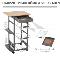 HOMCOM Küchenwagen Auf Rädern, Rollwagen Mit 2 Regalen, Servierwagen, Bastelwagen Mit Arbeitsplatte Und Gewürzregal, Rollregal Für Küche, Esszimmer, Kiefernholz, Grau, 47 X 37 X 83 Cm -Mepalhom Geschaft d48923bf0581ed4923b1c59aad5f75b4