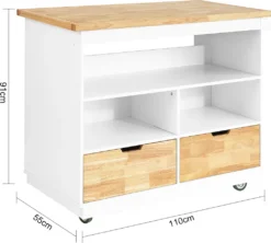 SoBuy FKW107-WN Design Küchenwagen Mit Arbeitsplatte Kücheninsel Küchenschrank Rollwagen Sideboard Auf Rollen Weiß-Natur BHT Ca.: 110x91x55cm -Mepalhom Geschaft d612f77e600b30c8781291cc0eea1df2