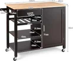 COSTWAY Küchenwagen Auf Rollen, Kücheninsel Mit Schublade, Weinregal, Offene Regale & Handtuchhalter, Platzsparender Servierwagen, Für Küche, Esszimmer, Bar, Braun 15 COSTWAY Küchenwagen Auf Rollen, Kücheninsel Mit Schublade, Weinregal, Offene Regale & Handtuchhalter, Platzsparender Servierwagen, Für Küche, Esszimmer, Bar, Braun -Mepalhom Geschaft d7669e4dc8cdd950384ef6e955d61e56